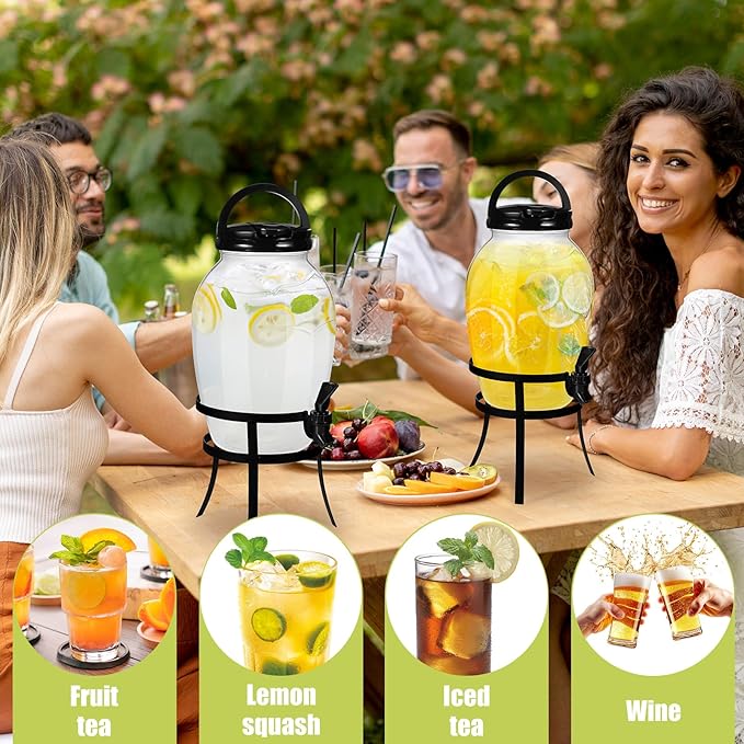 Havawish 2 Pack Drink Beverage Dispenser with Stand for Parties 1.16 Gallon Plastic Water Lemonade Juice Dispenser with Spigot and Lid for Countertop Weddings(Black)