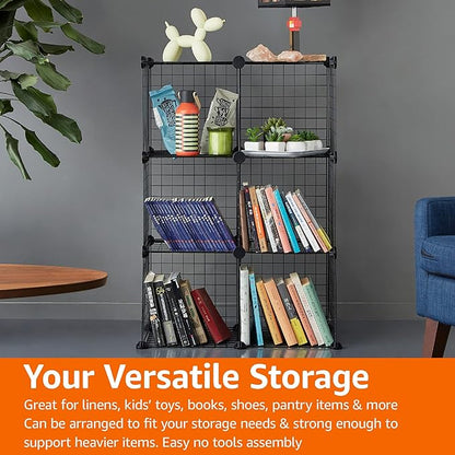 Amazon Basics 6-Cube Wire Grid Stackable Storage Organizer, Metal Shelving Unit, No-Tool Assembly, 26"W x 38"H x 12.6"D, Black - Image 6