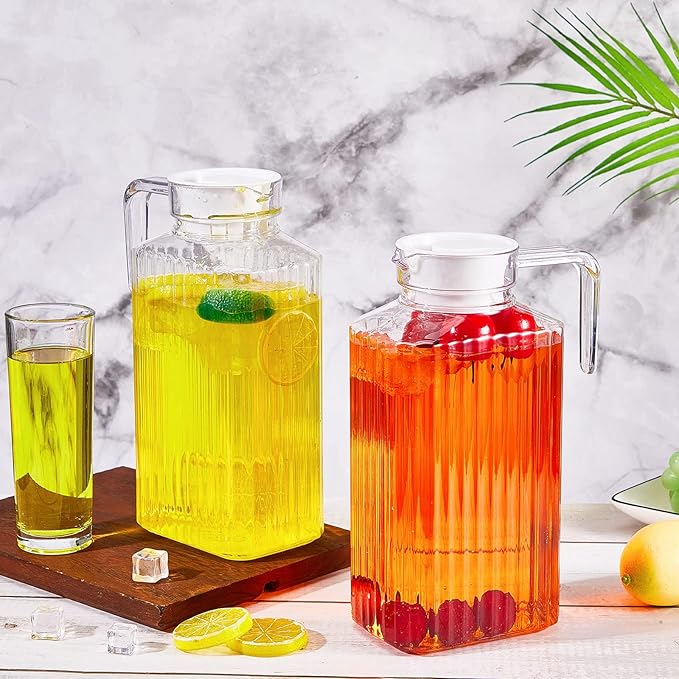 Panitay 4 Pcs 51 Ounces Plastic Pitcher with Lid Clear Acrylic Refrigerator Safe Pitcher Shatter Proof Juice Containers with Lids for Water Milk Sangria Lemonade Cold Drinks - Image 8