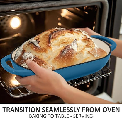 Premium Enameled Cast Iron Dutch Oven for Bread Baking | Non-Stick 5QT Oval Bread Oven with Lid | Perfect for Sourdough, Loaf, and Artisan Baking (Oval Blue, 5 QT)