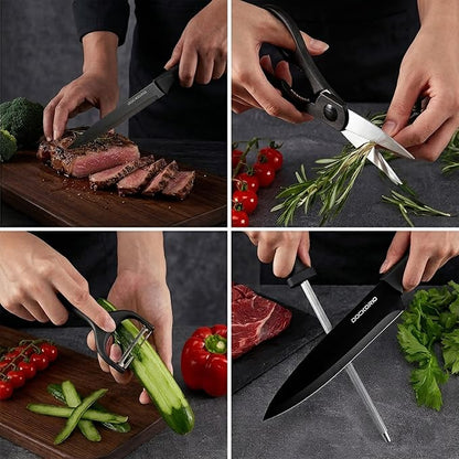 Kitchen Knife Set with Block, 19 PCS High Carbon Stainless Steel Sharp includes Serrated Steak Knives Set, Chef Knives, Bread Knife, Scissor, Sharpener, all in one - Image 6