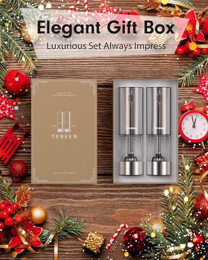 TOMEEM Upgraded Larger Capacity Electric Salt and Pepper Grinder Set Rechargeable with LED lights, Stainless Steel Automatic Pepper and Salt Grinder Refillable with 5 Adjustable Coarseness - Image 9