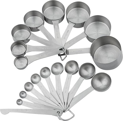 Measuring Cups and Spoons Set, 18/8 Stainless Steel Measuring Cups and Spoons for Kitchen & Baking, Heavy Duty Metric & US 8 Measuring cups, 9 Measuring Spoons Set