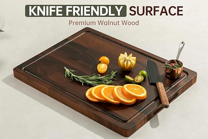 THETCHRY Walnut Cutting Boards For Kitchen, End Grain Wooden Cutting Board with Handle, Chopping Board Double Sided Charcuterie Boards For Meal Prep & Serving with Gift Box（Black Walnut）17”X13” X1” - Image 4