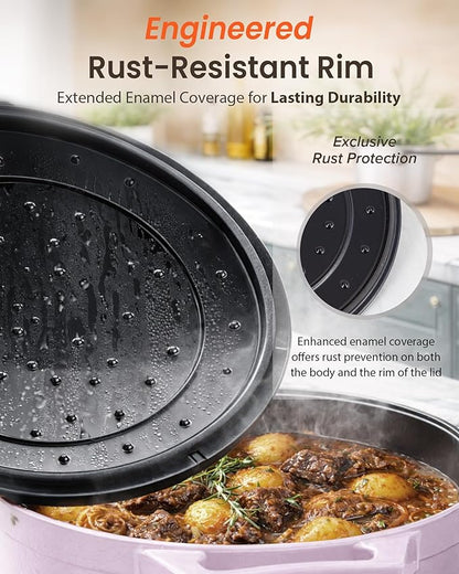 Nuwave 6QT Healthy Enameled Cast Iron Dutch Oven Pot with Lid, Heavy Duty 7-Layer Enamel, Enhanced Rust Protection, Dual Handles, Oven Safe to 500°F for Sourdough Bread Baking, Braise, Stew, Roast