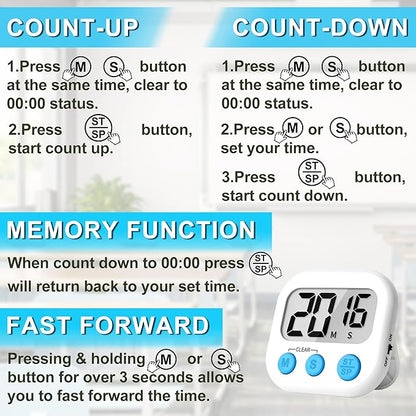 ZILLEEN Kitchen Timer Digital with Magnetic Back for Kids Classroom, White 12 Pack - Image 8