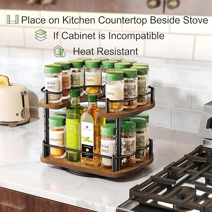 Spice Rack Organization for Cabinet - Height Adjustable Rotating Lazy Susan Organizer, Spice Organizer Fits Cabinets Wide＞ 11 inches, Clearance Height ＞10.5 inches - Image 3