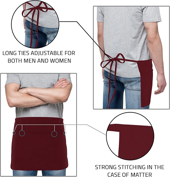 Utopia Wear 4 Pack Server Aprons with 3 Pockets, Waiter and Waitress Waist Aprons for Women with Pockets, Men Short Aprons - Image 4