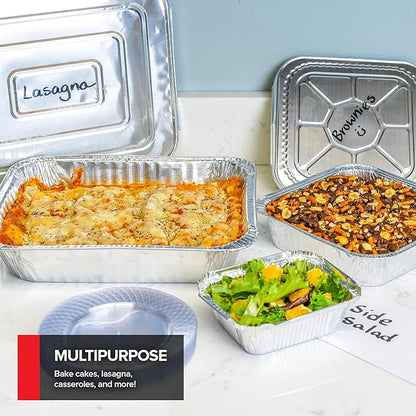 Stock Your Home Disposable Foil Pans with Lids (Set of 40) Heavy Duty Aluminum Pans with Lids (20) 9x13, (10) 8x8, (10) 1-Lb Baking Tins with Covers for Cooking, Heating, Storing, Holiday Dinner Meals - Image 7