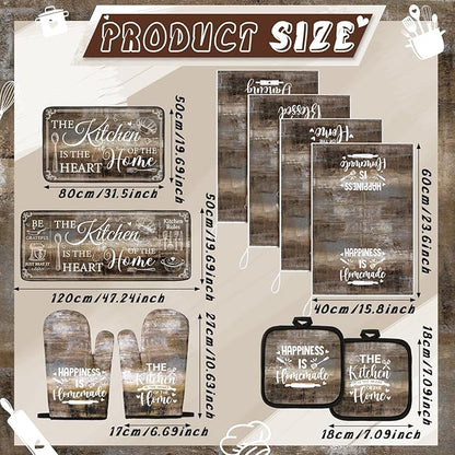 Fourluoo 10 Pcs Farmhouse Kitchen Decor and Accessories Set 4 Kitchen Towels 2 Pot Holders 2 Oven Mitts 2 Rugs for Cooking Baking Mom Housewarming Gifts(Brown Gray,Classic Style) - Image 3