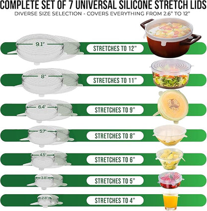 Reusable Silicone Stretch Lids for Food Storage in Fridge - Elastic Heat-Resistant Bowl Covers, Cups, Cans, Jars - Universal Food Grade Lid for Round and Rectangle Containers - Dishwasher Safe -7 Pack - Image 2