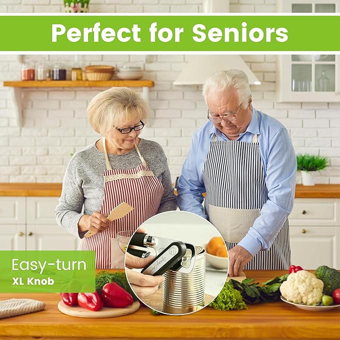 Spring Chef Stainless Steel Can Opener - Manual with Soft Grip Handles, Easy Turn, Heavy Duty Hand Can Openers for Seniors with Smooth Edge - Magnetic Lid Remover - Black - Image 7