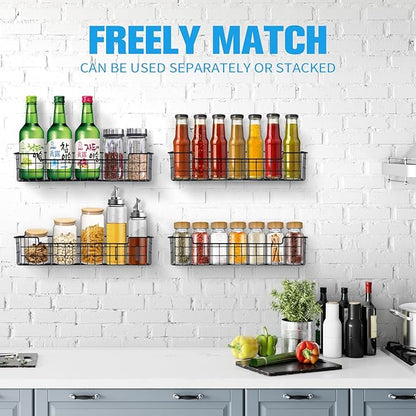 Spice Rack Organizer Wall Mount, Spice Organization Storage Shelf for Cabinet Door, 4 Packs Wall Spice Rack Saving Space for Kitchen, Black - Image 3