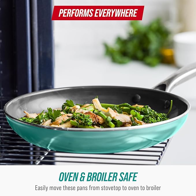 Blue Diamond 8" Nonstick Frying Pan Skillet, Diamond Infused Ceramic PFAS-Free, Dishwasher & Oven Safe, Stay Cool Handle, Durable Non Toxic Metal Utensil Safe, Egg & Omelet Pan, Turquoise - Image 6