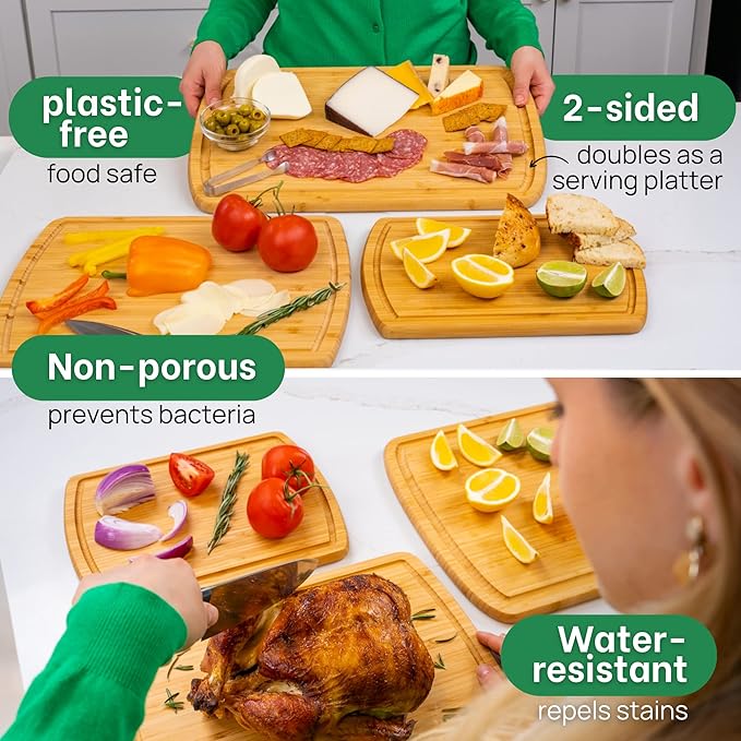 Greener Chef Luxury Wood Cutting Board 3-Piece Set with Vertical Grain Strength Technology - Extra Large Bamboo Cutting Boards for Kitchen with Deep Juice Grooves for Chopping - Lifetime Replacements - Image 5