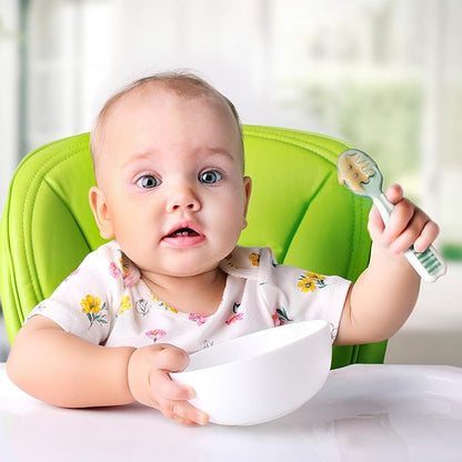NumNum Baby Spoons Set, Baby Essentials Pre-Spoon GOOtensils for 6+ Months, First Stage Self-Feeding Spoons for Baby Led Weaning (BLW), Silicone Toddler Utensils, BPA-Free, 2 Pack Gray/Green - Image 2