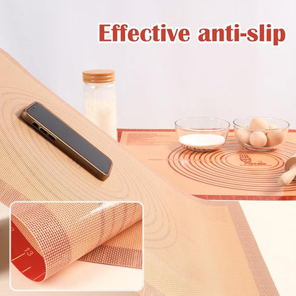 Non-slip Silicone Pastry Mat Extra Large with Measurements 16''By 26'' for Silicone Baking Mat, Counter Mat, Dough Rolling,Oven Liner,Fondant/Pie Crust By Folksy Super Kitchen Red - Image 3