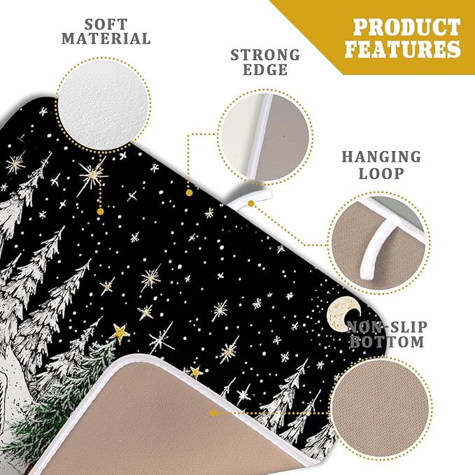 Winter Snowman Dish Drying Mat 18 X 16 in Black Microfiber Dish Pad Absorbent Holiday Kitchen Accessories - Image 4