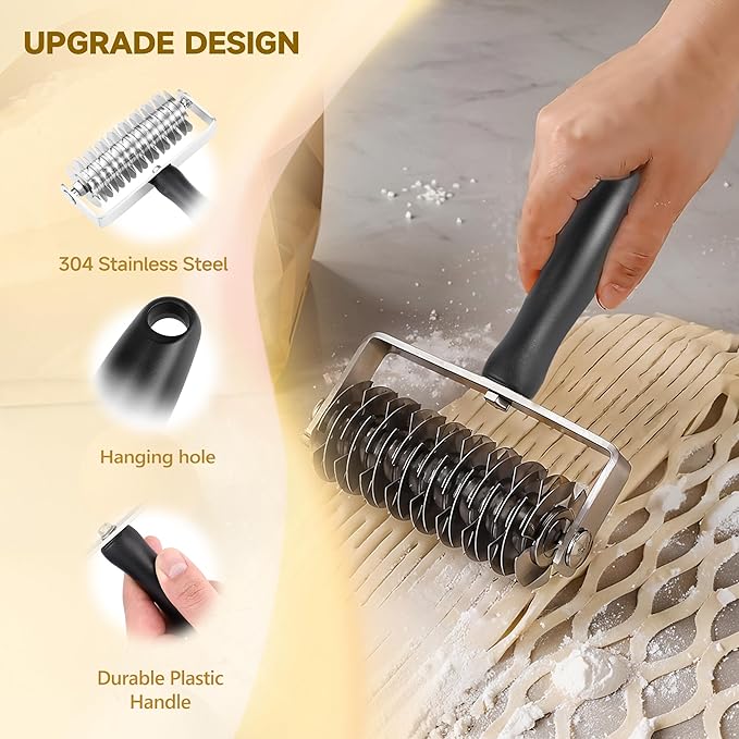 Pastry Lattice Roller Cutter - Stainless Steel Professional Dough Lattice Top Pie Pizza Bread Pastry Crust Lattice Roller Cutter wheel