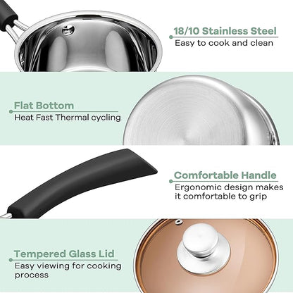 Herogo 1 Quart Saucepan with Lid, 18/10 Stainless Steel Small Sauce Pan Pot, 1Qt Saucepan for Gas Electric Stove Top Camping, Healthy & Rust Free - Image 3