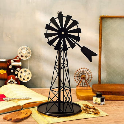 Vesici Windmill Paper Towel Holder Western Farmhouse Standing Paper Towel Roll Holder Black Countertop Metal Farm Decor Rustic Country Kitchen Rack for Kitchen Bathroom Home, 14.4 Inch