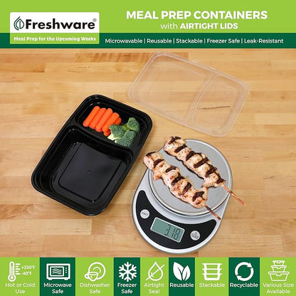 Freshware Meal Prep Containers with Lids 28 oz [150 Pack] 2-Compartment Food Storage Containers, Bento Box Lunch Containers, BPA Free, Airtight, Stackable, Reusable, Microwave/Dishwasher/Freezer Safe
