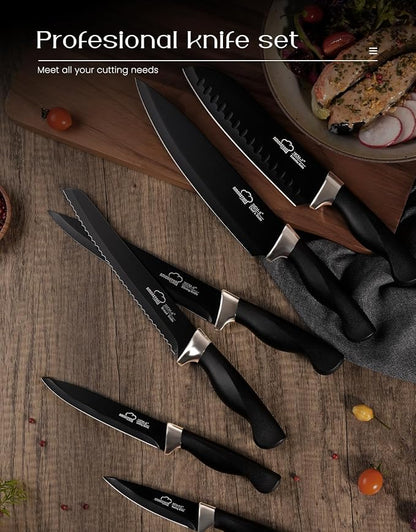 Amorston Knife Set, 15 Pieces Kitchen Knives Set with Block and Built in Sharpener, Dishwasher Safe Knife Block Set, German Stainless Steel Knife Block Set for Home Kitchen Mothers Day Gifts Black - Image 4