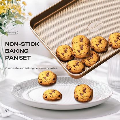 12-Piece Nonstick Bakeware Set with Baking Pan, Cake Pan, Muffin Pan, Loaf Pan, Square Pan, Roasting Pan, Cookie Pan, Cooling Rack & Utensils - Ceramic Coated Gold - Image 3