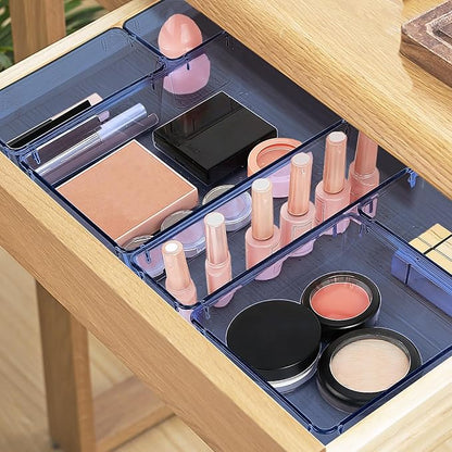 StorMiracle 13 PCS Drawer Organizer Set, 5 Varied Size Bathroom and kitchen Drawer cabinet organizer Trays, Clear Storage Bins for Makeup, Jewelry, Utensils and Gadgets, Dark Blue - Image 5