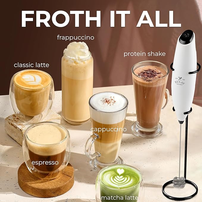 Zulay Kitchen Patented Tornado Triple Whisk Milk Frother with 4 Duracell Batteries – Handheld Foam Maker for Coffee, Lattes, Matcha & Hot Chocolate – Rich, Creamy Froth in Seconds - White & Black - Image 5