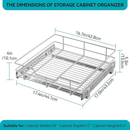 Pull Out Cabinet Organizer 17" W X 17" D, Slide Out Drawers For Kitchen Organizers and Storage, Pull Out Drawers For Cabinets Capacity Heavy Duty Caddy, Cabinet Shelves Chrome-Plated, Bathroom Pantry - Image 2