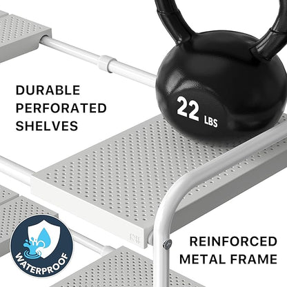 Simple Houseware Under Sink 2 Tier Expandable Heavy Duty Metal Shelf Organizer Rack, White (Expand from 15 to 25 inches)
