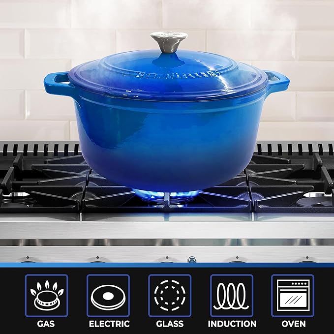 MUELLER HOME 4.5 QT Enameled Cast Iron Dutch Oven, Heavy-Duty Casserole Dish and Braiser Pan with Lid and Stainless Knob, Oven-Safe up to 500° F & Across All Cooktops, Aqua Blue - Image 5