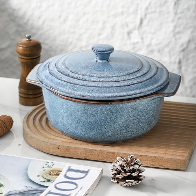 HVH Ceramic Casserole Dish with Lid Oven Safe, 2 Quart Round Casseroles Dish Set, 9 Inches Round Baking Dish with Lid Oven Safe, Deep Casserole Dishes for Oven with Lids for Dinner Party (Wabi sabi) - Image 7
