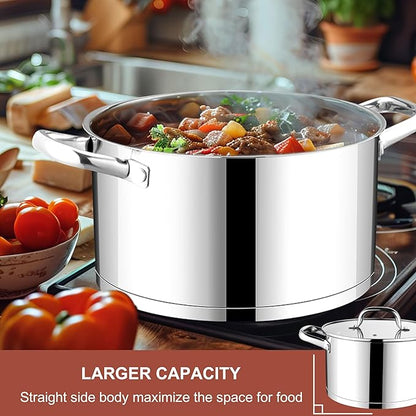 E-far Stainless Steel Stock Pot, 8 Quart Tri-ply Base Cooking Pot with Glass Lid, Induction Soup Pot Compatible with All Stoves, Nontoxic & Thick Bottom, Oven & Dishwasher Safe - Image 3