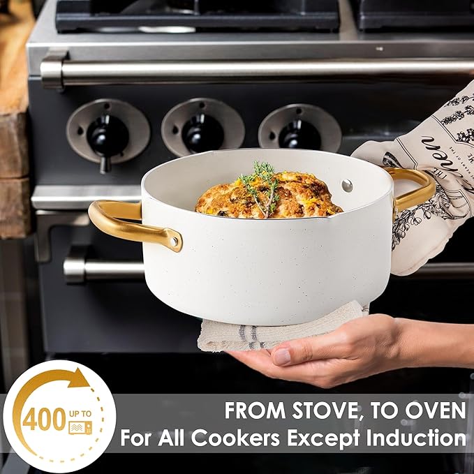 Pots and Pans Set - VONIKI Nonstick Granite Cookware Set, Gold Kitchen Cookware Sets, Non Toxic Cooking Pot Set, PFOA Free, Oven & Dishwasher Safe - Ideal Gift for Home Chefs - Image 6