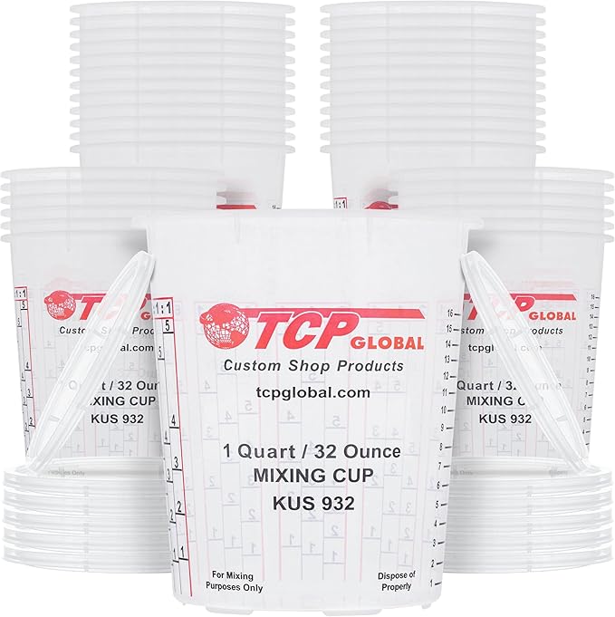 Custom Shop Paint Mixing Cups, 32-Ounce (36 Pack) - Plastic Measuring Cups for Liquids, Automotive Painting, Epoxy Resin, Acrylic Arts, Crafts, Disposable or Reusable, Graduated, Mixing Ratios by CustomShop