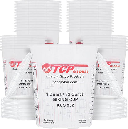 Custom Shop Paint Mixing Cups, 32-Ounce (36 Pack) - Plastic Measuring Cups for Liquids, Automotive Painting, Epoxy Resin, Acrylic Arts, Crafts, Disposable or Reusable, Graduated, Mixing Ratios by CustomShop
