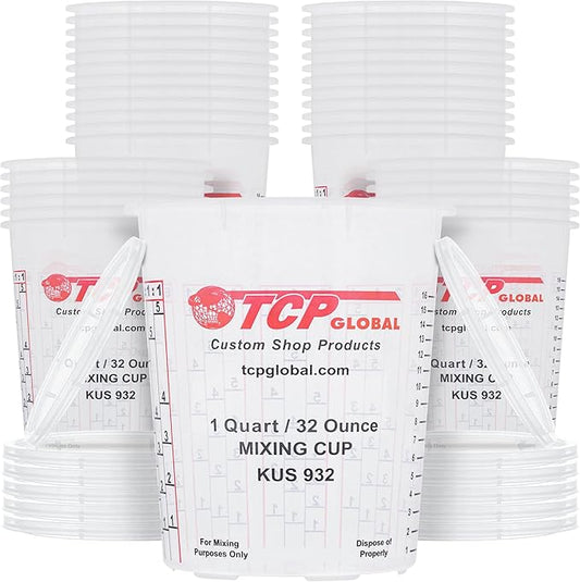 Custom Shop Paint Mixing Cups, 32-Ounce (36 Pack) - Plastic Measuring Cups for Liquids, Automotive Painting, Epoxy Resin, Acrylic Arts, Crafts, Disposable or Reusable, Graduated, Mixing Ratios by CustomShop