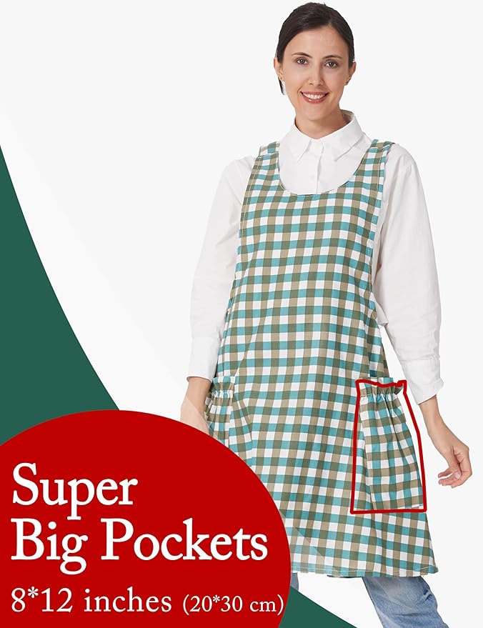 Cozy Adjustable Cross Back Aprons for Women with Pockets Cotton Linen Cooking Kitchen Baking