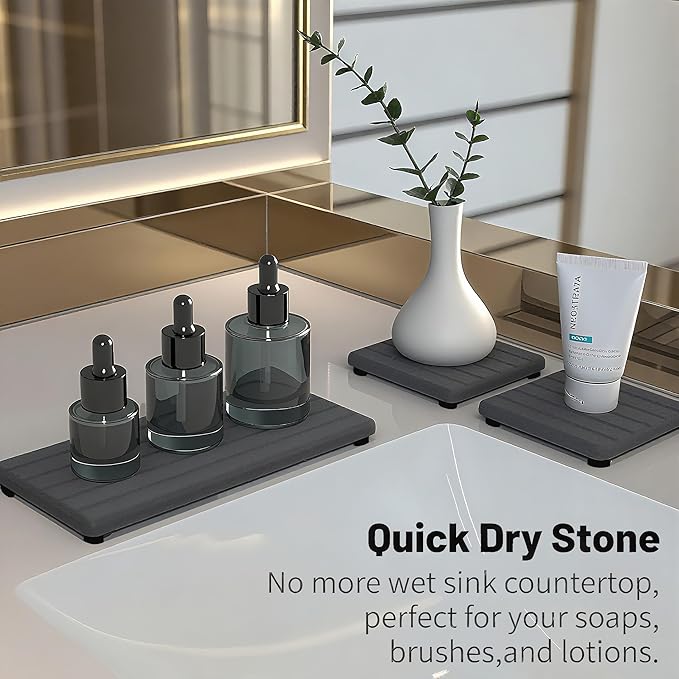 3PCS Stone Drying Tray, Stone Soap Tray, Water Absorbing Stones Trays for Sink, Fast Dry Diatomite Stones Sink Mat, Used for Hand Soap,Sponge,Toothbrush Holder in Bathroom Counter and Kitchen Sinks - Image 6