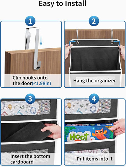 JARLINK Over the Door Organizer Storage, 5 Shelf Hanging Organizer with 5 Large Capacity Pockets, Anti Tilt 44 lb Load Behind Door Storage for Bedroom, Bathroom, Pantry, Nursery, (Black)