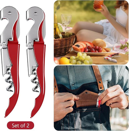 HYZ 2-Pack Wine Opener Waiter Corkscrew, Professional Wine Key for Servers, Bartender with Foil Cutter, Manual Wine Bottle Opener Double Hinged (Red) - Image 7