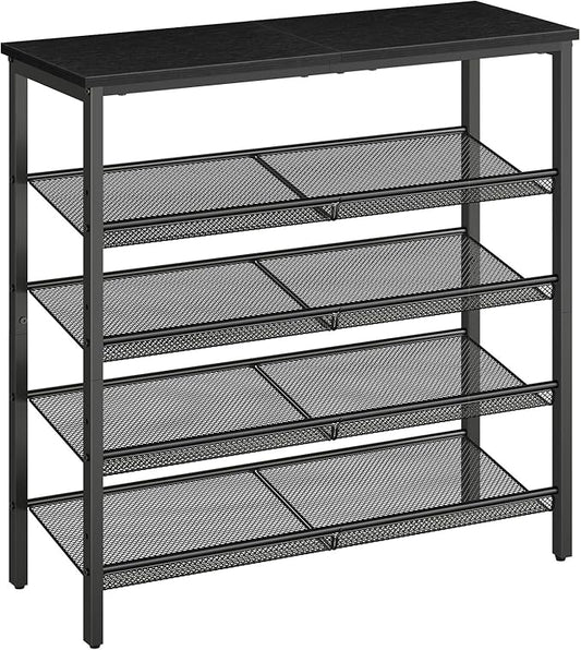 HOOBRO Shoe Rack for Entryway, 5-Tier Shoe Organizer with Adjustable Mesh Shelves, 12-16 Pairs of Shoes, Spacious Floor Mount, Metal, Industrial, Shoe Shelf for Closet, Black BB12XJ01