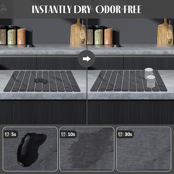 2 PCS Stone Dish Drying Mat for Kitchen Counter, 24"×16" Dark Gray, Fast Drying Collapsible Dish Drying Mat, Eco-Friendly Absorbent Diatomaceous Earth Mats for Match Countertop ( 24"×16" & 8"x4") - Image 2