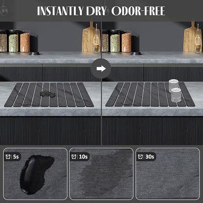 2 PCS Stone Dish Drying Mat for Kitchen Counter, 24"×16" Dark Gray, Fast Drying Collapsible Dish Drying Mat, Eco-Friendly Absorbent Diatomaceous Earth Mats for Match Countertop ( 24"×16" & 8"x4") - Image 2