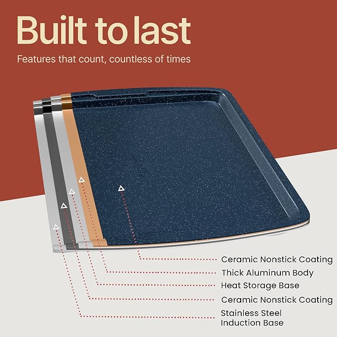 BAKKEN Kitchen Baking Pan Set - Nonstick Coating, Commercial Grade Carbon Steel Bakeware Sets, Baking Kitchen Essentials, PFOA, PFOS, PTFE Free, Oven Safe Tray (Up To 450° F), Set of 3, Blue Marble - Image 9