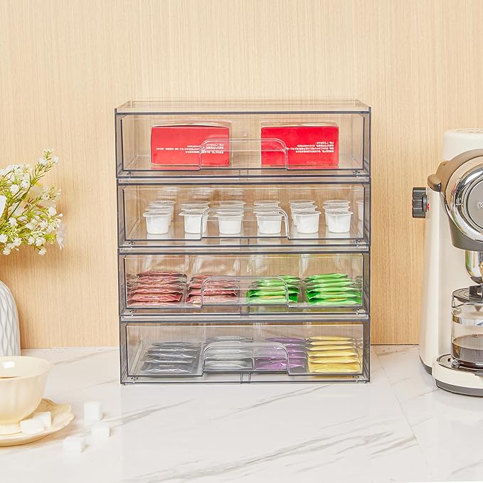 Vtopmart 12.1''W Clear Stackable Storage Drawers,4 Pack Acrylic Plastic Organizers Bins for Makeup Palettes, Cosmetics, and Beauty Supplies,Ideal for Vanity, Bathroom,Cabinet,Desk Organization - Image 9