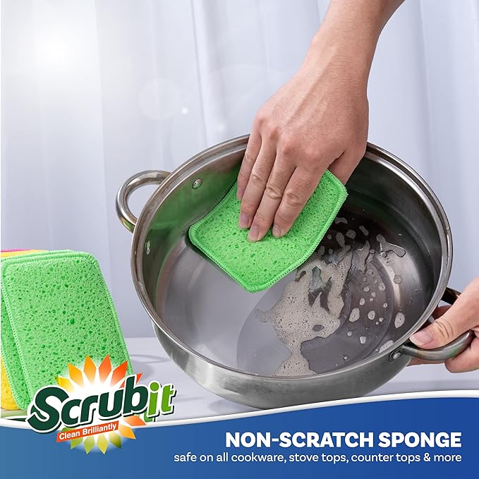 Scrub and Wipe Cleaning Pads [10 Pack] – SCRUBIT Dual Sided Scouring Pad and Sponge - Reusable Kitchen Scrubbing Sponges for Dishes, Pots, Pans Utensils & Non-Stick Cookware (Green) - Image 4