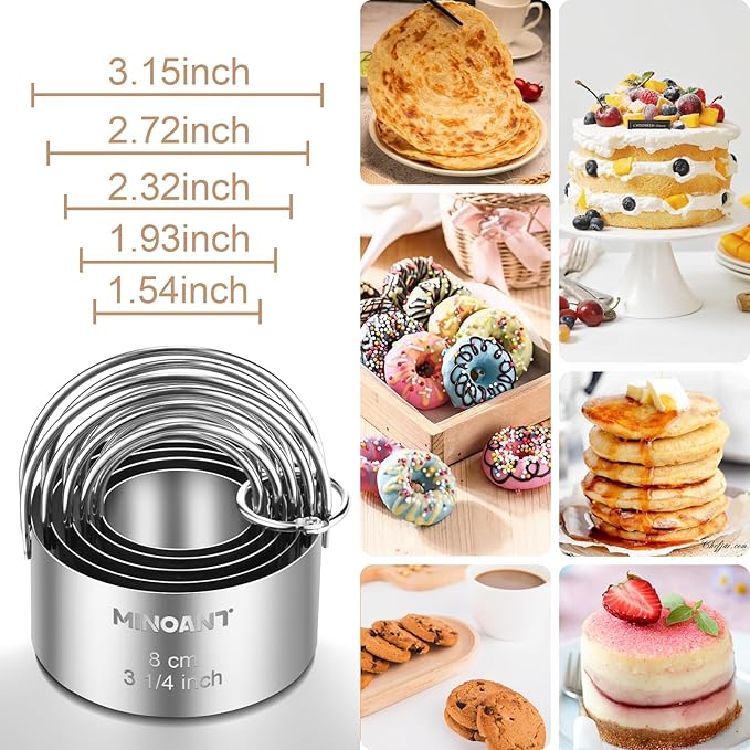 Round Cookie Cutters with Handle - Donut Hole Cookie Biscuit Cutter Set(5 Pieces/Set), Stainless Steel Circle Cutters Donut Cutter Mold Tool with Ring for Baking, Biscuits, Cakes, Sandwiches - Image 5